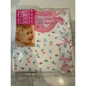 Curity 1980s‎ One Piece Underwear Infant Newborn Shirt & Diaper Cover All In One